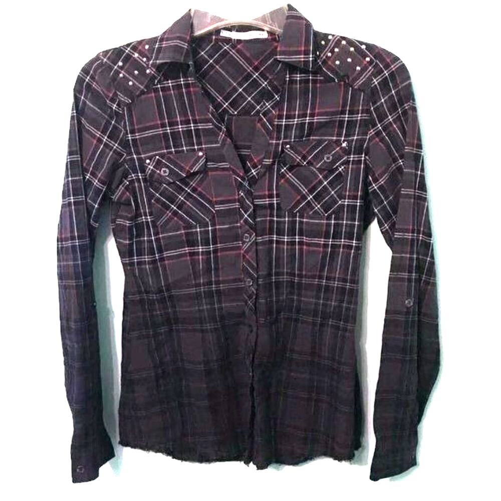 Maurices Top S Ombre Long Tab Sleeve Metal Studs Western Grunge Goth Biker